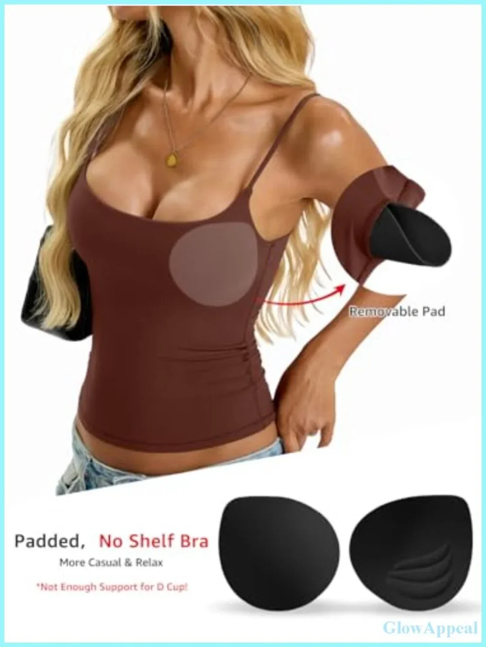 Double Lined Padded Cami Tank Top with Built in Bra
